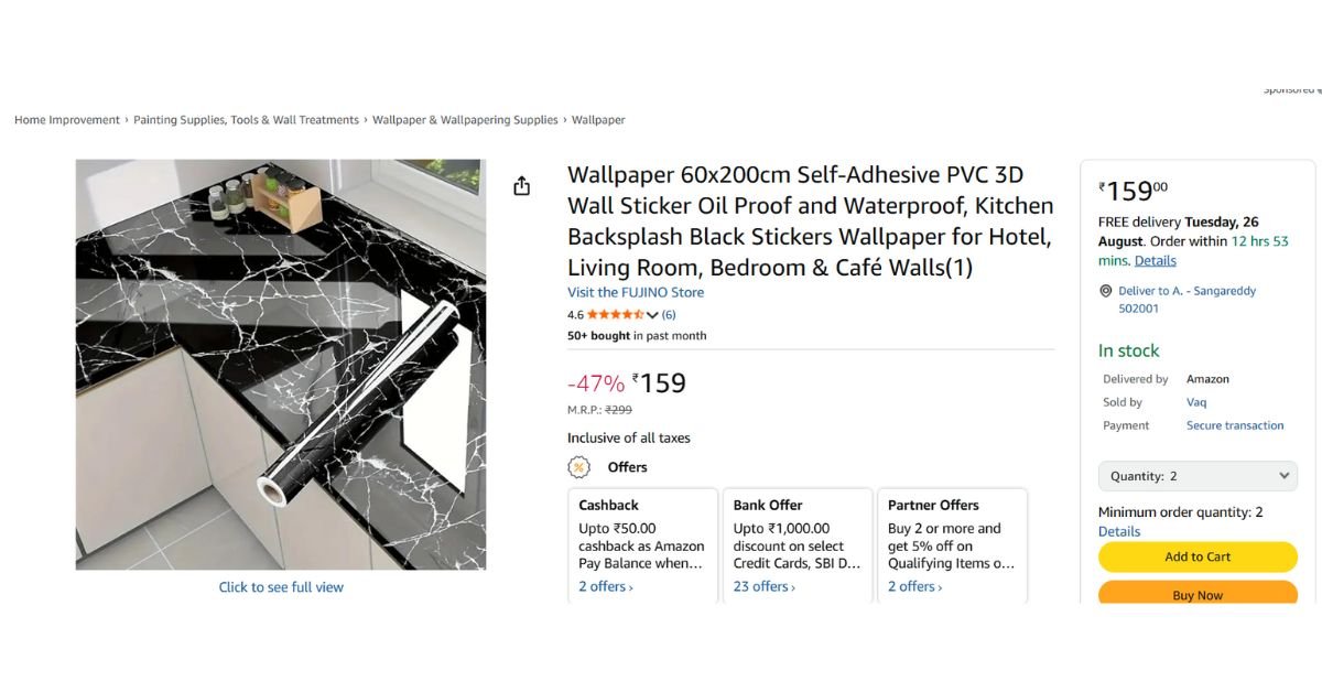 PVC waterproof and oil-proof self-adhesive wallpaper roll, peel-and-stick design for kitchen backsplash and bathroom walls.